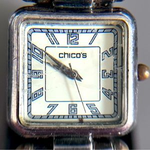 Chico's Silver Tone Hinged Bracelet Watch